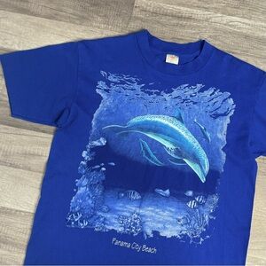 Vintage Dolphin T-Shirt Panama City Beach Graphic Tee Single Stitch Large Blue